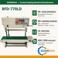 Machine de scellage à bande horizontale continue XUANHUA RFD-770LD, machine de scellage thermique pour sachets en plastique, sacs alimentaires, 0-12m/min, 0-400 degrés