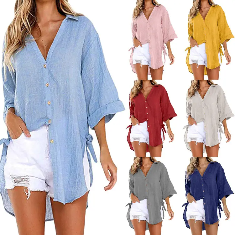Casual Long Sleeve Solid Loose Shirts Women Cotton and Linen Blouses and Tops Vintage Streetwear Plus Size