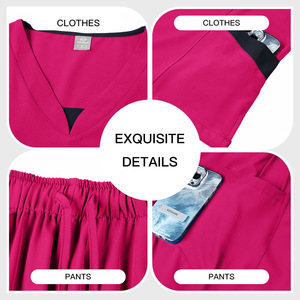 Nurse Uniform Set V-Neck Short Sleeve Scrub Suit For Hospital Pet Clinic Grooming Salon Workwear Split Design Women's Clothing - Product Image 3