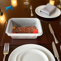 Boîte d'emballage rectangulaire en plastique blanc de qualité alimentaire PP, compatible micro-ondes, avec couvercle, pour le stockage de bœuf congelé, boîte à bento