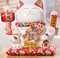 Figurines de chat porte-bonheur en céramique japonaise Maneki Neko 11 pouces eau brute du vent vers le haut grand bateau au trésor se serrant la main