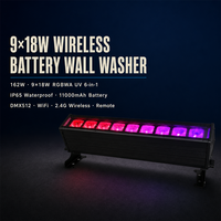 Projecteur mural LED à batterie 9x18W RGBWA-UV IP65 extérieur en alliage d'aluminium, angle de faisceau 25/40°, WiFi 2.4G, DMX512 8/14/54CH, télécommande
