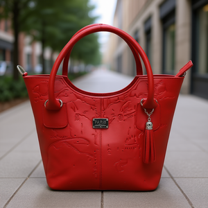 Sac à main Fana Wendy en cuir de vachette rouge, grande capacité, fermeture à rabat, décoration à pompon, sac fourre-tout décontracté pour femmes - Product Image 2