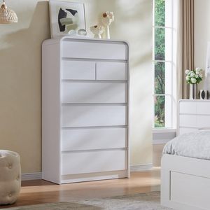 <span class=keywords><strong>Commode</strong></span> convertible <span class=keywords><strong>moderne</strong></span> en chêne à 7 tiroirs, organisateur de rangement vertical de style mid-century pour <span class=keywords><strong>chambre</strong></span> et salon, blanc - Product Image 3