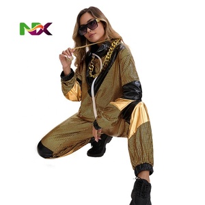 Ensemble de <span class=keywords><strong>combinaison</strong></span> rétro disco, jogging à grille néon, veste coupe-vent réfléchissante, costume de fête sur le thème des années 80 pour Halloween, spectacles sur scène - Product Image 3