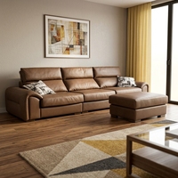 Canapé modulaire en cuir véritable à trois places, garnissage en éponge écologique, gain de place pour appartements, style minimaliste mi-siècle