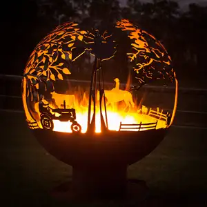 JH-Mech Circular Outdoor Landscape Steel Sphere Fire Pit Bowl Patio Heater Bonfire Corten Steel Fire Sphere