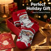 Chaussettes d'hiver douces, confortables, flexibles et respirantes de couleur rouge avec logo du Père Noël, design de Noël pour unisexe
