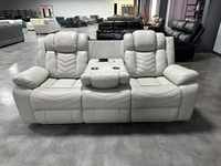 Set Sofa Kulit Sintetis Mewah dengan Kursi Recliner Elektrik, Speaker Bluetooth Modern, Adaptor Soket, Lampu LED Biru untuk Rumah Pintar