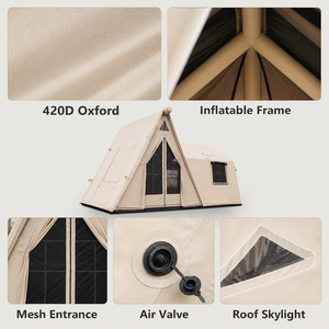 เต็นท์ตั้งแคมป์เป่าลมสำหรับ 3-8 คน ใช้ได้ทุกฤดู ผ้า Oxford 420D กันลม กันฝน มีช่องแสงบนหลังคา 12.6 ช่อง สำหรับครอบครัว รับผลิตแบบ OEM/ODM ติดตั้งง่าย - Product Image 3