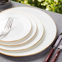 Assiette Plate en Céramique de Style Européen à Bord Doré, Grande Assiette à Steak Occidentale, Assiette à Dim Sum, Design Disque Lunaire, Assortiment de Vaisselle à Pâtes en Stock
