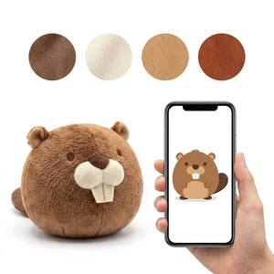 Peluche de <span class=keywords><strong>castor</strong></span> ronde personnalisée, corps brun foncé moelleux, dent de cerf ivoire prononcée, petites oreilles rondes, mascotte de marque personnalisée River - Product Image 1