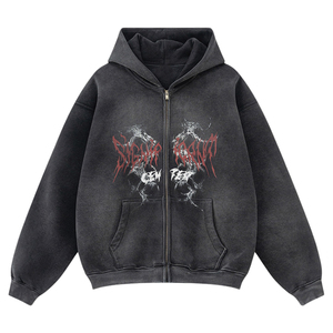 Felpa con Cappuccio Oversize Premium Personalizzata Stile Gotico Streetwear da Uomo con Dettagli Consumati Estetica <span class=keywords><strong>Dark</strong></span> Academia ODM in Pile - Product Image 1