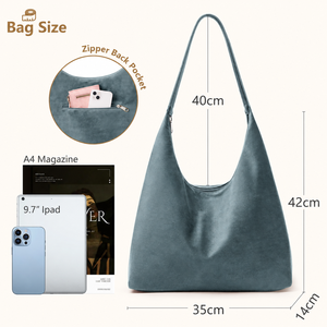 Fashion Ladies's Casual Tote <b>Bag</b> Suede Hobo Zipper Work Weekender Shoulder Handbag Women Purse Travel Lightweight Candy Pattern - Product Image 4