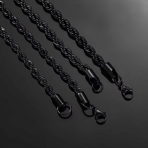 Chaînes torsadées en acier inoxydable noir de 2,3 mm/3 mm/4 mm/5 mm/6 mm, collier classique pour homme et garçon, 16 à 30 pouces - Product Image 4
