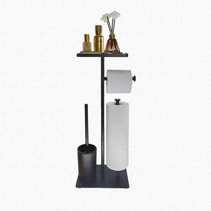 Modern Iron Anti-rust Multifunctional Toilet Brush Rack Black Floor Toilet Paper Rack Punch-Free Bathroom Finishing Rack Hotel - Product Image 3