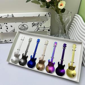 Guitar Shape Stainless Steel Spoon Set 7pcs Reusable <b>Drinkware</b> <b>Accessory</b> For Coffee Tea Dessert Stirring - Product Image 2
