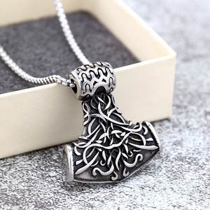 Retro Stainless Steel Unisex Thor's Hammer Pendant <b>Necklace</b> With <b>Celtic</b> Design For Gift And Clothing Matching - Product Image 1