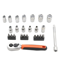 Jeu de clés à douilles combinées pour réparation automobile de 1/4 pouce, 25 pièces, en acier au carbone, emballage en coffret rigide, OEM pour usage en jardinage