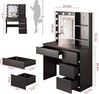 Coiffeuse noire moderne et simple pour chambre à coucher avec miroir et panneau lumineux, mini commode en bois pour petit espace domestique