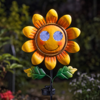 Lampe solaire de jardin en métal étanche IP65 en forme de tournesol avec motif visage souriant, LED, pour décoration extérieure