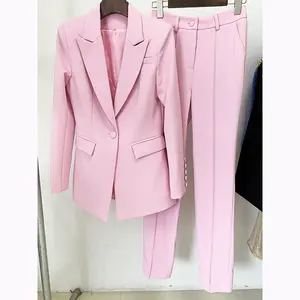 Chất Lượng Hàng Đầu Người Nổi Tiếng Màu Hồng 2 Mảnh Thiết Lập Thời Trang Blazers & Quần 2 Mảnh Thiết Lập Của Phụ Nữ Phù Hợp Với