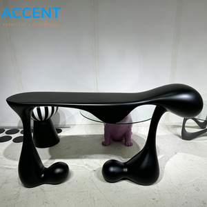 Fabricant de FRP, table console en fibre de verre sculpturale de luxe, forme organique abstraite, table longue pour entrée, pour hall d'hôtel haut de gamme - Product Image 1