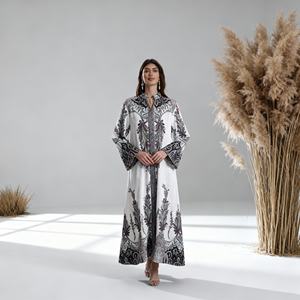 Hot-fix Rhinestones Polyester Elegant Luxury Party <b>Abaya</b> for Muslim Women Custom Wholesale Dress - Product Image 3