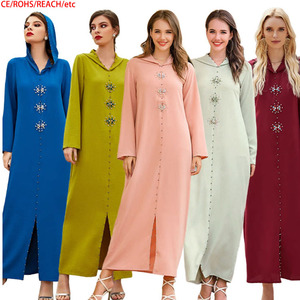 Abaya de Dubai de alta calidad y lujo con cristales de Swarovski en la parte delantera, de color puro, de suave tela de poliéste - Product Image 1