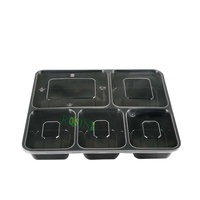 Boîte à Lunch Bento à emporter, 5 compartiments micro-ondes noir, coffre-fort jetable boîte en plastique, préparation de repas avec couvercle 1 pièce
