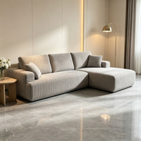Canapé d'angle modulable en tissu velours côtelé à rayures verticales, en forme de L, pour salon, villa, appartement
