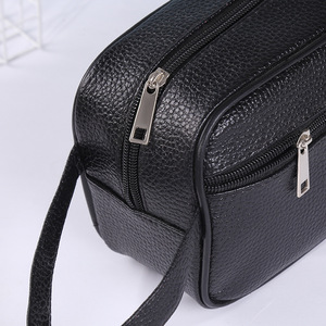 Wholesale Men <strong>Small</strong> Classic Minimalist Fashion PU <strong>Leather</strong> Zipper Dopp Kits Business Travel for Organizer Makeup Wash <strong>Bag</strong> - Product Image 5