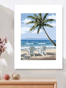 Kit de peinture par numéros XIXI, série paysage, plage en bord de mer, cocotier, toile pliante faite à la main, peinture décorative peinte à la main - Product Image 3