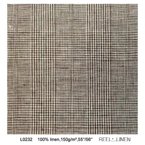 High Quality 100 % Linen Yarn Dye Fabrics Golden Check 150GSM For Spring And Summer Garments