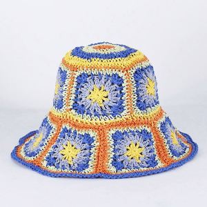 Summer Bohemia Style Women's Handmade Crochet Bucket <b>Straw</b> <b>Hat</b> for Beach Wear - Product Image 6