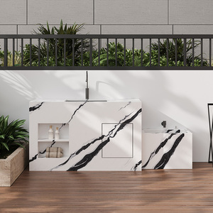 Lavabo Rectangular Minimalista Moderno de Piedra, Lavabo Integrado para Balcón, Lavabo Exterior para Patio - Product Image 5