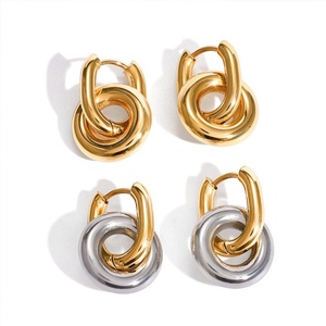 Pendientes de Aro de Acero Inoxidable Coreano con Colgante, Diseño Antideslustre, Joyería de Oro de 18K al por Mayor para Mujer - Product Image 4