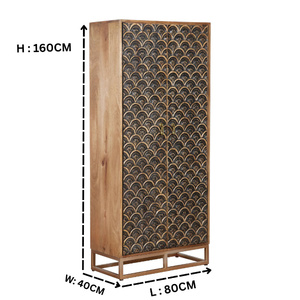 Armoire en bois avec portes à motifs géométriques |   Armoire de rangement avec base métallique, armoire de chambre à coucher de luxe - Product Image 4