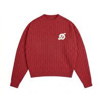 Pull en coton à col rond pour homme avec logo brodé personnalisé, tricot côtelé bleu, streetwear, tricot surdimensionné, fabricant OEM ODM