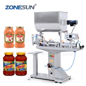 ZONESUN ZS-GTFS2 Semi Automatic Chutney Vinagrete Molho Garrafa Máquina De Enchimento De Pasta De Alta Viscosidade Com Misturador E Aquecedor