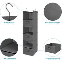 Organisateur de placard suspendu moderne à 6 niveaux en tissu non tissé, pliable, avec 3 tiroirs et poches latérales, pour rangement de vêtements dans la chambre