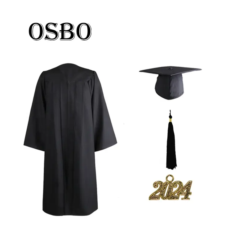 2024 Wholesale Cheap Adult Black Matte Academic Bachelor Graduation Gown And Cap