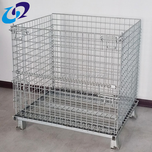 Contenedor de Almacenamiento de Carga, Carro de Lavandería, Malla de Alambre Soldada, Plegable, Apilable, con Cierre, Puerta Semiabierta, Acabado Galvanizado, Caja para Palés - Product Image 1