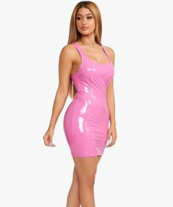 Logotipo personalizado sin mangas PU Mini vestido <span class=keywords><strong>de</strong></span> las mujeres Sexy Halter Bodycon vestido <span class=keywords><strong>de</strong></span> las señoras Night Club Party Clubwear Vestido corto <span class=keywords><strong>de</strong></span> cuero - Product Image 3