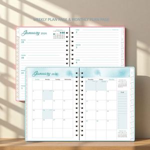 2024 2025 Custom Logo Leather Hardcover <b>Spiral</b> <b>Notebook</b> Journal Planner with Fabric & PP Cover and Custom Printing for Gift Use - Product Image 4