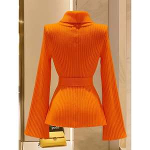 เสื้อสเวตเตอร์ถักแขนยาวคอเต่าทรงเปปลัมสำหรับผู้หญิงสำหรับฤดูหนาว - Product Image 5