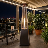 Chauffe-terrasse à gaz sur pied populaire pour jardin, modèle pyramide extérieur avec roues, en verre et fer noir, pour chauffage au gaz de jardin