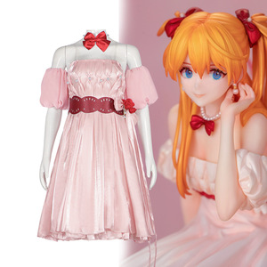 Star's Edge Evangelion Asuka Flower Language Cosplay Dress Pink Off-Shoulder Halter Costume Set - Product Image 3
