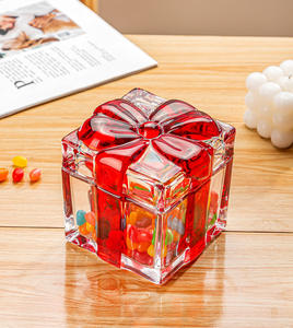 Grand <span class=keywords><strong>sucrier</strong></span> en <span class=keywords><strong>verre</strong></span> cristal <span class=keywords><strong>vintage</strong></span> de style européen avec couvercle et nœud, idéal pour les fruits secs et les bonbons - Product Image 1