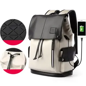 패션 경량 방수 여행 스마트 노트북 가방 USB 충전 남성 PU 가죽 배낭